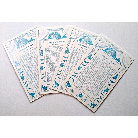 4 Exhibit Horoscope Readings Fortune Teller Cards Bats Cats Witches May Vintage - Picture 1 of 4